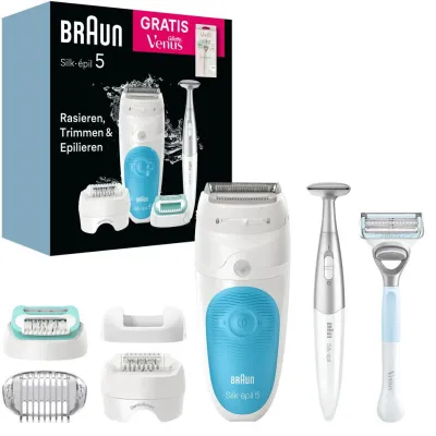 Braun Epilierer Silk-épil 5-810 Nass- & Trockenanwendung | MicroGrip Pinzetten | Venus Intimtrimmer | wasserdicht