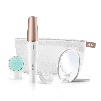 Braun Gesichtsepilierer Face 851v | Epilierer & Reinigungsbürste | Schalltechnologie | Spiegel & Tasche | weiß/bronze