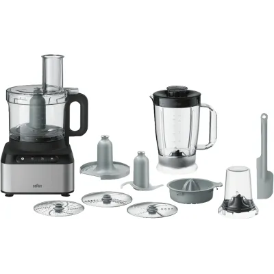 Braun Küchenmaschine FP 3233 SI PurEase | 800W Food Processor | 2,1l Schüssel | 1,2l Mixer | Edelstahl/Silber