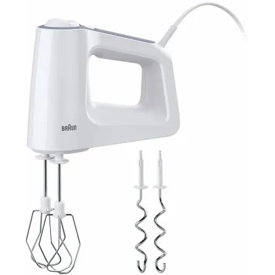 Braun Handmixer HM 3100 | 500W | 5 Stufen & Turbo | Edelstahl Knethaken & Rührbesen | SmartMix | Weiß