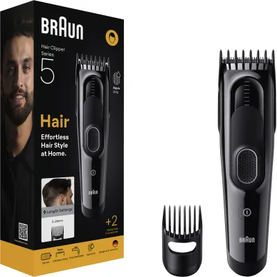Braun Haarschneider HC5510 Series 5 | Akku/Netz | 9 Schnittstufen | 3-24mm | abwaschbar | 2 Aufsätze | schwarz