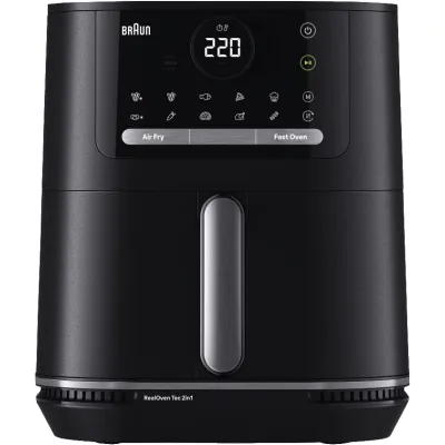 Braun Heißluftfritteuse HF 5050BK | 5,7l Airfryer | 2000W | 15 Programme | Timer | Touch | Grillrost | Schwarz