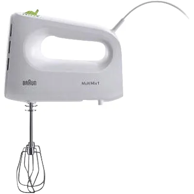 Braun Handmixer HM 1110 WH | 450 Watt | 4 Geschwindigkeiten & Turbo | 2 Knethaken & Schneebesen | Weiß