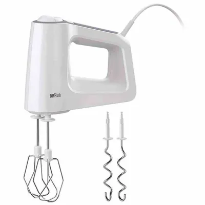 Braun Handmixer HM 3000 | MultiMix 3 | 450W | 5 Stufen | Edelstahl-Rührbesen & Knethaken | Weiß