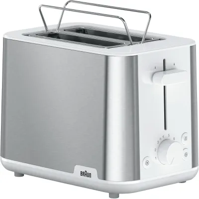 Braun Toaster 2-Scheiben HT 1510 WH | 8 Bräunungsstufen | Brötchenaufsatz | Auftau- & Aufwärmfunktion | 900 Watt | weiß