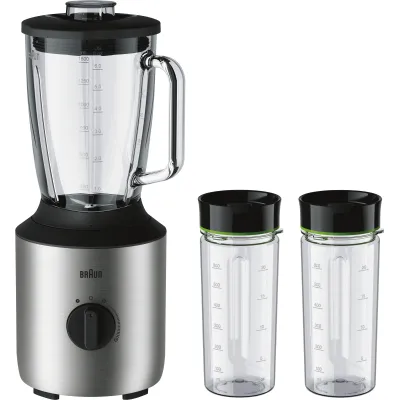 Braun Standmixer JB 3272SI | PowerBlend 3 Smoothie Maker | 1,5l Glas | 800 Watt | 2Go Flasche | Edelstahl