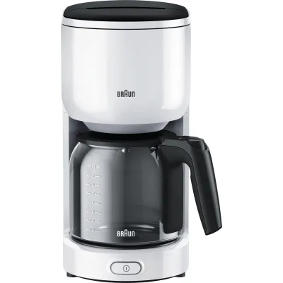 Braun KF 3120 WH Filterkaffeemaschine | 10 Tassen | Glaskanne | OptiBrew | 1000W | Abschaltautomatik | weiß