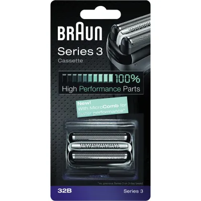 Braun Scherkopfkassette Kombipack 32B 81483728 | Ersatzscherkopf Rasierer Series 3 | Scherfolie & Klingenblock | schwarz