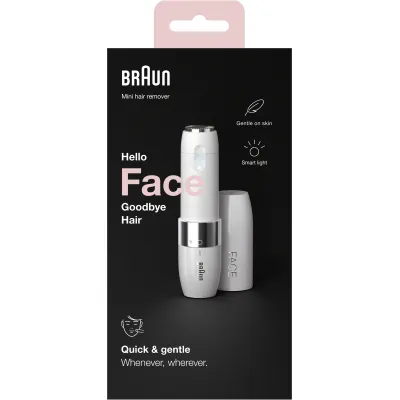 Braun Gesichtshaarschneider FS1000 | Mini Haarentferner Damen | beleuchtet | Batteriebetrieb | weiß/chrom