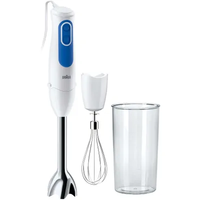 Braun Stabmixer MQ 3005 Cream | 700W | Edelstahl-Mixfuß | EasyClick | 2 Stufen | Schneebesen | 0,6l Becher | weiß-blau