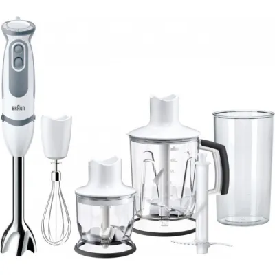 Braun Stabmixer MQ 5245WH MultiQuick 5 Vario | 1000 Watt Handmixer Edelstahl | 21 Stufen | Zerkleinerer Set | Weiß/Grau