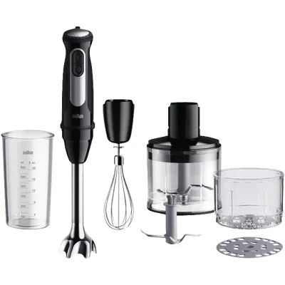 Braun Stabmixer MQ 55254M | 1000 Watt | Edelstahlfuß | 25 Stufen | Schneebesen | Zerkleinerer | Mixbecher | schwarz