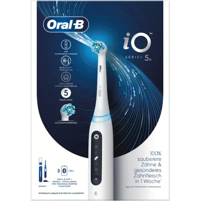 Oral-B Elektrische Zahnbürste iO Series 5 | Magnet-Technologie | 5 Modi | Andruckkontrolle | Timer | Weiß