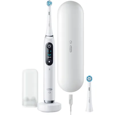Oral-B iO Series 9N White Alabaster Elektrische Zahnbürste | Magnet-Technologie | 2 Aufsteckbürsten | Reiseetui