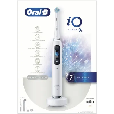 Oral-B iO Series 9N Elektrische Zahnbürste | Magnet-Technologie | 7 Putzmodi | KI-Analyse | Reiseetui | White Alabaster
