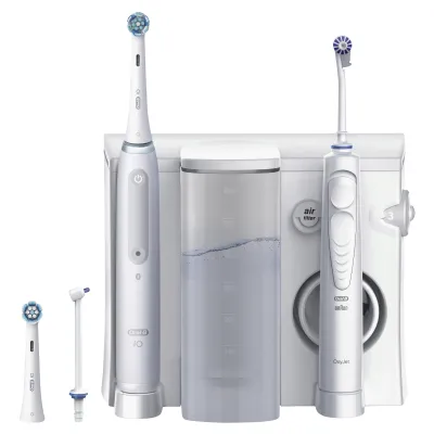 Braun Oral-B Mundpflege-Center OxyJet + iO4 | Munddusche & Zahnbürste | 5 Druckstufen | 600 ml | Weiß