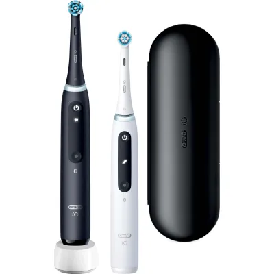 Oral-B Elektrische Zahnbürste iO Series 5 Duo | Magnetische Technologie | 2 Handstücke | 5 Putzprogramme | Schwarz/Weiß