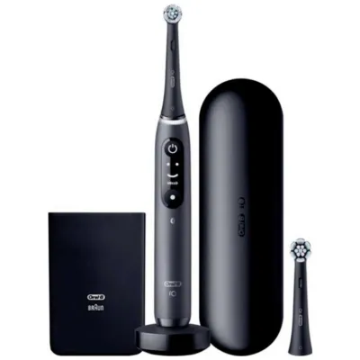 Oral-B Elektrische Zahnbürste iO Series 7W Black Onyx | Oszillierend | 5 Programme | Timer | 2 Bürstenköpfe | Schwarz