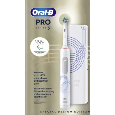 Oral-B Elektrische Zahnbürste Pro 3 3500 Olympia Special Edition / 802151 | mit Reiseetui | Timer | weiß