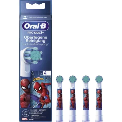 Oral-B Aufsteckbürsten Spiderman 4er Pack 014052 | Ersatzbürsten für Kinder | extra weich | weiß