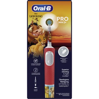 Oral-B Elektrische Kinderzahnbürste Vitality Pro Kids König der Löwen | Akku | Timer | 3 Putzmodi | sensitiv | rot