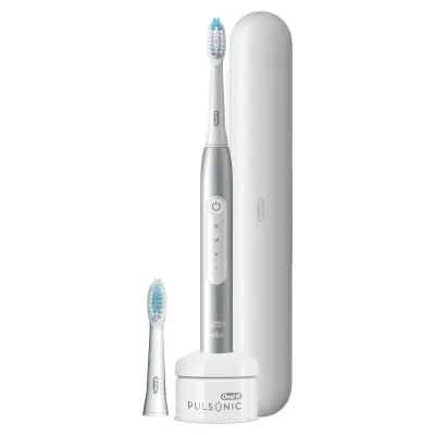 Oral-B Elektrische Schallzahnbürste Pulsonic Slim Luxe 4500 | 31.000 Bewegungen/min | 3 Putzmodi | Reiseetui | platin