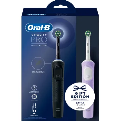 Oral-B Vitality Pro D103 Duo | Elektrische Zahnbürste | 2 Handstücke | 3 Putzmodi | Schwarz/Lila