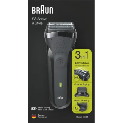 Braun Rasierer Series 3 300BT | Elektrorasierer Herren | Akkubetrieb | SensoFoil | Trimmer 1–7mm | abwaschbar | schwarz