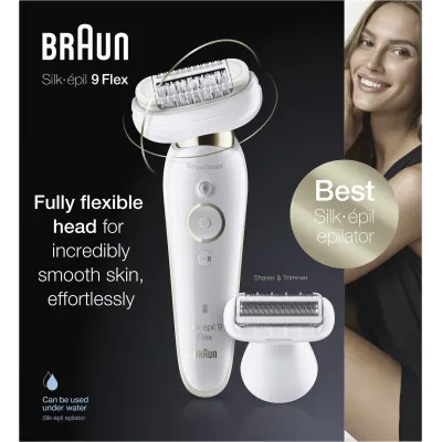 Braun Epilierer Silk-épil 9 Flex SES 9002 3D | flexibler Kopf | Wet&Dry | MicroGrip-Technologie | weiß/gold