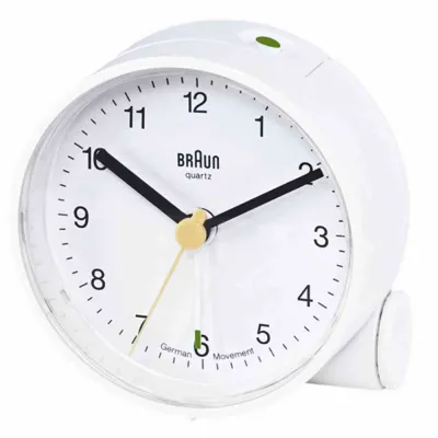 Braun Quarzwecker BNC001 66004 | analog | weiß | leises Uhrwerk | 6,9 x 6,9 x 3,7 cm | Kunststoff | batteriebetrieben