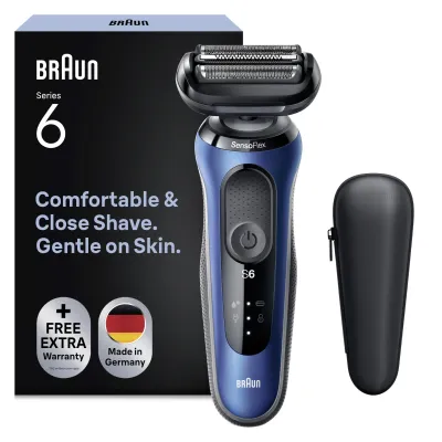 Braun Series 6 61-B1000S Elektrorasierer | Herrenrasierer | SensoFlex Kopf | Wet&Dry | 50 Min Akku | Schwarz/Blau