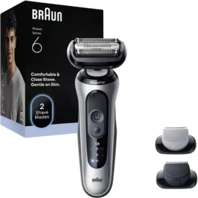 Braun Elektrischer Rasierer Series 6 62S-1650s | Bartschneider | Flex-Kopf | Rasiersensor | Akku | Silber