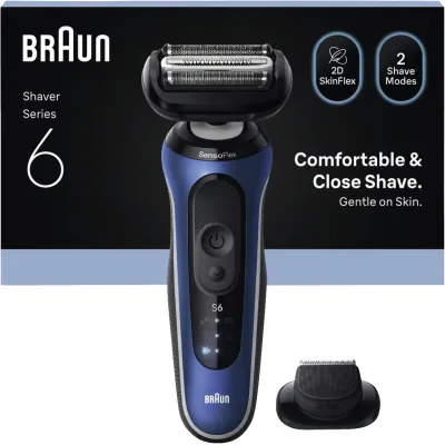 Braun Elektrorasierer Series 6 62-B1200s | Rasierer Herren | SensoFlex Scherkopf | Nass- & Trockenrasur | Akku | blau