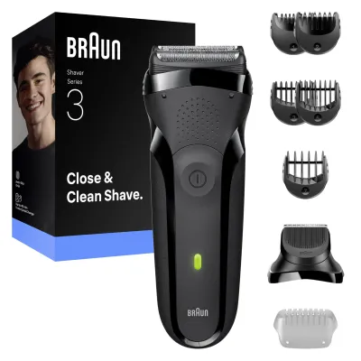 Braun Elektrorasierer Series 3 300BT 735742 | Shave & Style 3-in-1 | Barttrimmer | Akku | 5 Kammaufsätze | schwarz