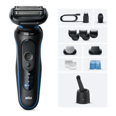 Braun Elektrorasierer Series 5 52-B7650cc | Akku Nass-/Trockenrasierer | SmartCare Center | 3 Flex-Klingen | blau