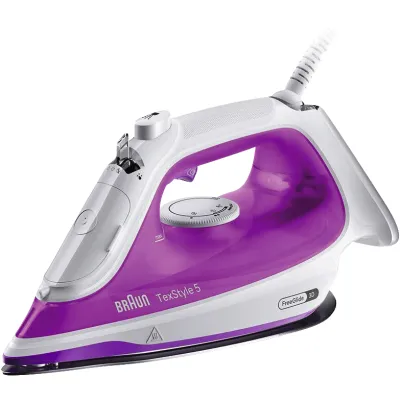 Braun Dampfbügeleisen SI 5225 PU | FreeGlide 3D Bügelsohle | 2500 Watt | 200g Dampfstoß | Anti-Kalk | Weiß-Violett