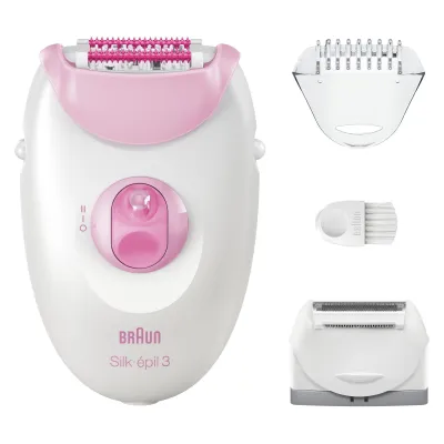 Braun Epilierer Silk-épil 3 SE 3-031 | Haarentfernung | Massagerollen-Aufsatz | Smartlight | weiß/rosa