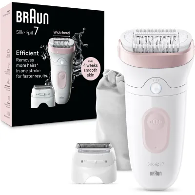 Braun Epilierer Silk-épil 7-030 | Wet&Dry Akku Haarentferner Damen | MicroGrip Technologie | weiß/flamingorosa