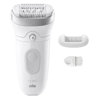 Braun Epilierer Silk-épil 7 SE7-011 | Wet&Dry Haarentfernung | Akkubetrieb & Netzbetrieb | Massagerollen | weiß/silber