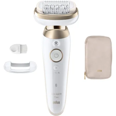 Braun Epilierer Silk-épil 9 SES9-011 3D | Flexibler 360° Kopf | Wet & Dry | Akkubetrieb | Massagerollen | Weiß/Gold