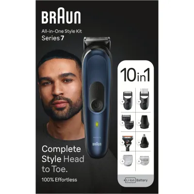 Braun Haarschneider & Barttrimmer MGK7421 | All-in-One Trimmer Herren | 10-in-1 Set | 1-21mm | 100 Min Akku | blau