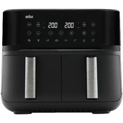 Braun Heißluftfritteuse TD 3030I BK | Doppel Airfryer 8L (2x4L) | TwinCook 2 Kammern | 8 Programme | Schwarz