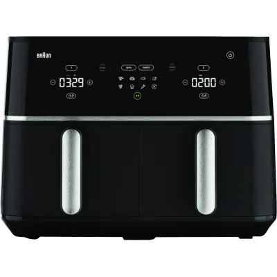 De’Longhi Doppel-Heißluftfritteuse TD 5030I BK | 10 l Fassungsvermögen | 2400 Watt | 2 Fächer | Programmwahl | Schwarz