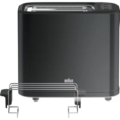 Braun Toaster HT 3010 BK | 2-Scheiben | 1000W | Brötchenaufsatz | 7 Röstgrade | Schwarz