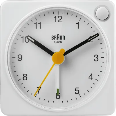 Braun Quarzwecker BC02XW 67101 | Reisewecker analog | leises Werk | Lichtfunktion | Schlummer | weiße kompakte Uhr