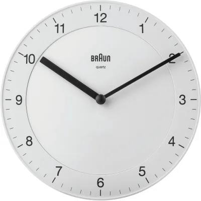 Braun Wanduhr BC06W / Art.-Nr. 67077 | Quarzuhr analog | leises Uhrwerk | 20 cm rund | Kunststoff matt | Weiß
