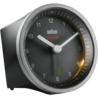Braun Funkwecker BC07SB-DCF | analog | Funksteuerung | Crescendo-Alarm | beleuchtet | 8x8 cm | schwarz-silber