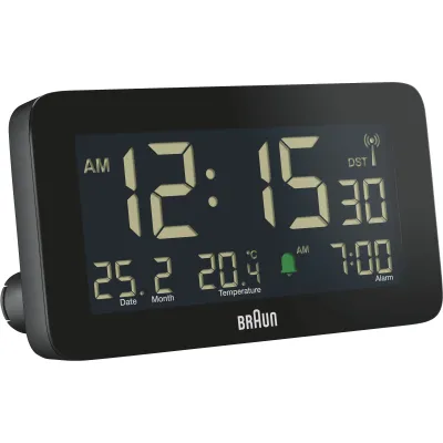 Braun Funkwecker BC10B | digitale Uhr mit Datum & Temperatur | Nachweckautomatik | LED-Beleuchtung | schwarz