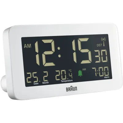 Braun Funkwecker BC10 DCF-W | digitale Uhr | Datumsanzeige | Temperaturanzeige | Nachweckautomatik | Weiß