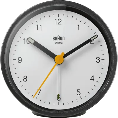 Braun Quarzwecker BC12BW | analog | leise | Crescendo-Alarm | Beleuchtung | Weckwiederholung | Schwarz | 7,5 cm